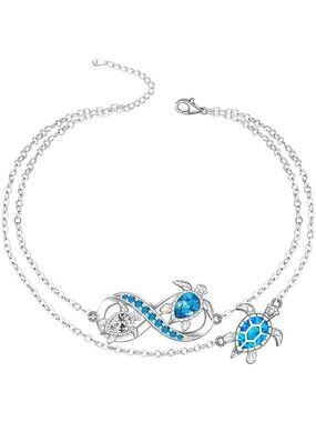Sterling Silver Sea Turtle Anklet Bracelet for Women - Beachy Boho Jewelry